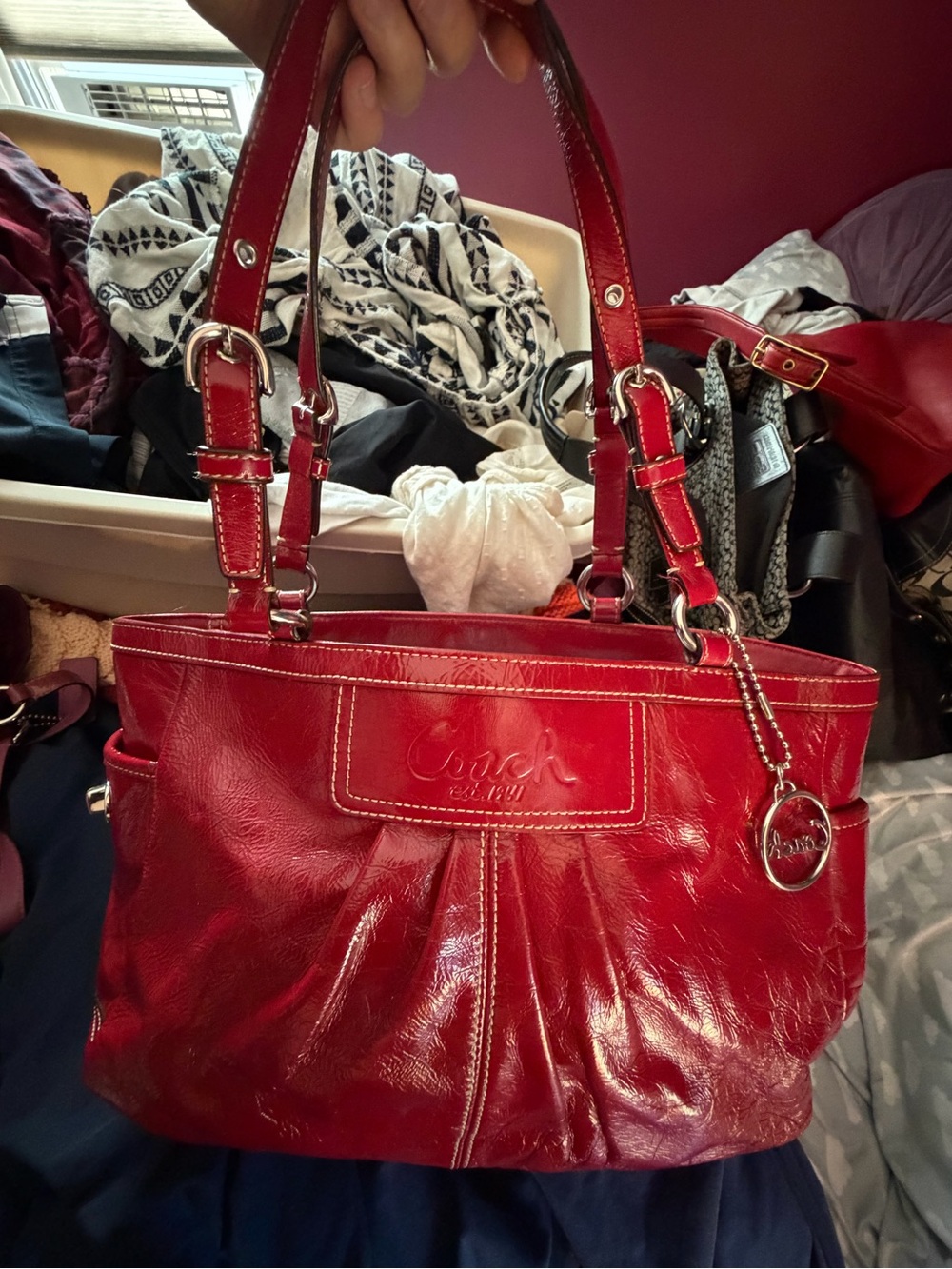 Coach Shiny Red Patent Leather Shoulder Tote